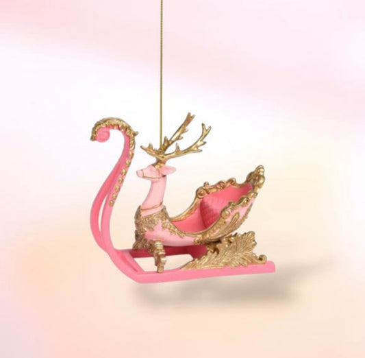 Pink Deer On A Sleigh Ornament