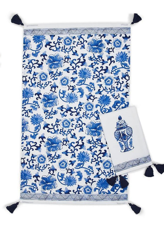 Chinoiserie Blue & White S/2 Dish Towels Assorted 2 Designs