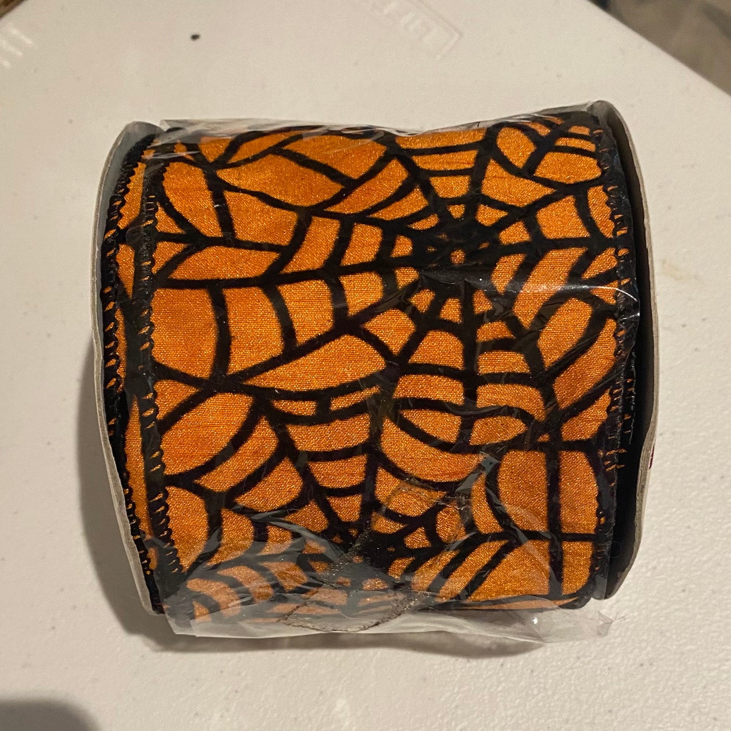 Orange w/ Black Spider Webs Ribbon 4” x 10 YD