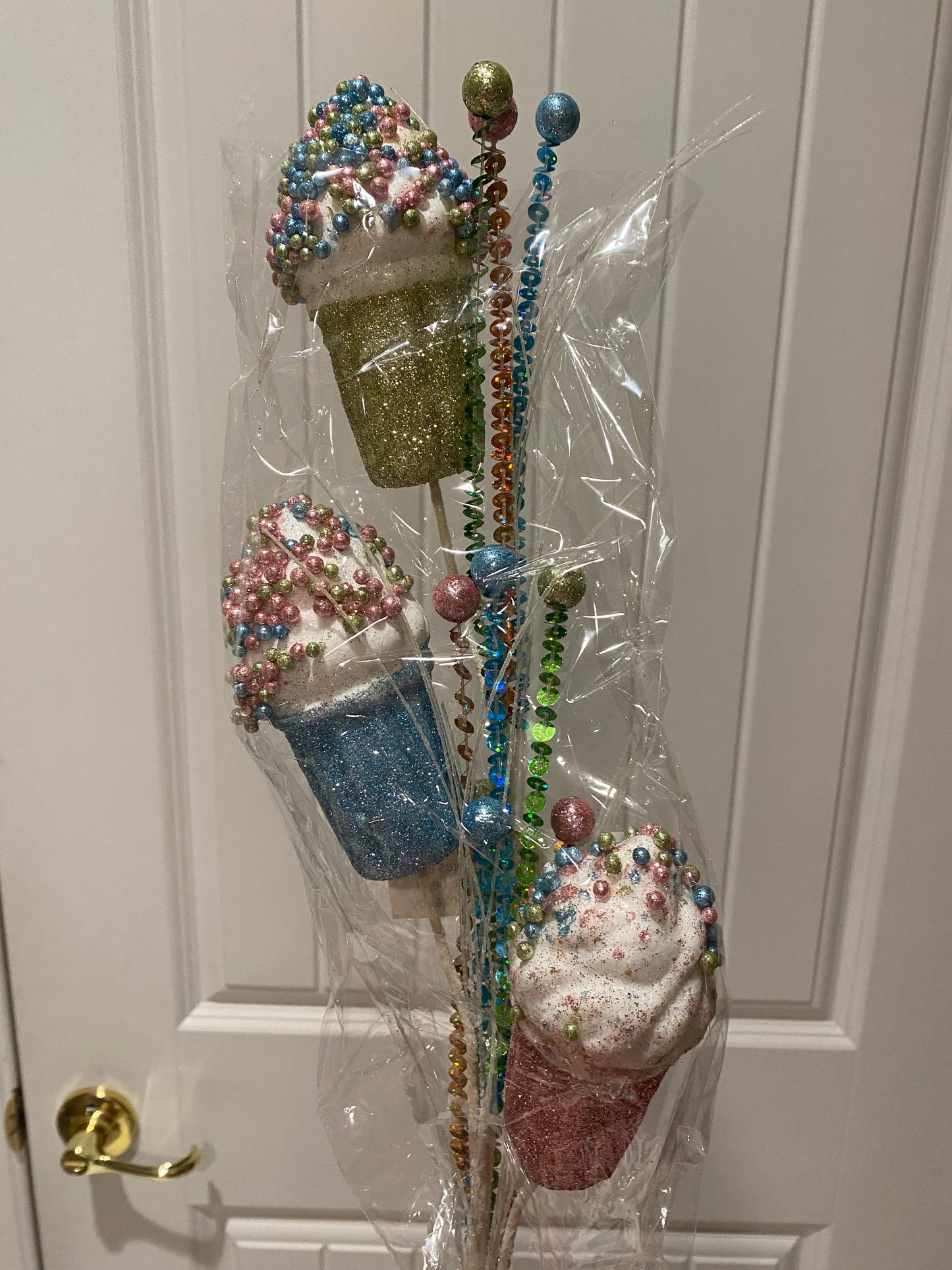 30" Glitter and Sequin Ice Cream Stems Spray: