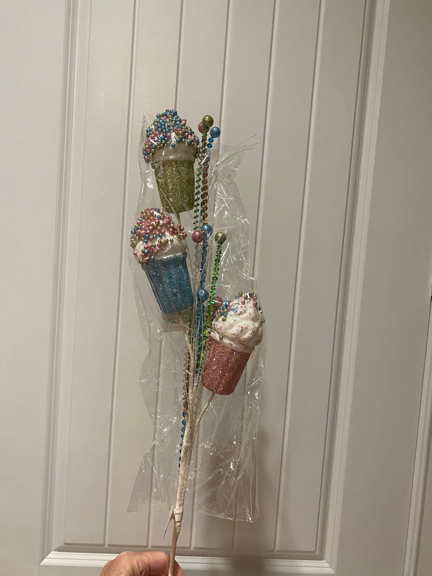 30" Glitter and Sequin Ice Cream Stems Spray: