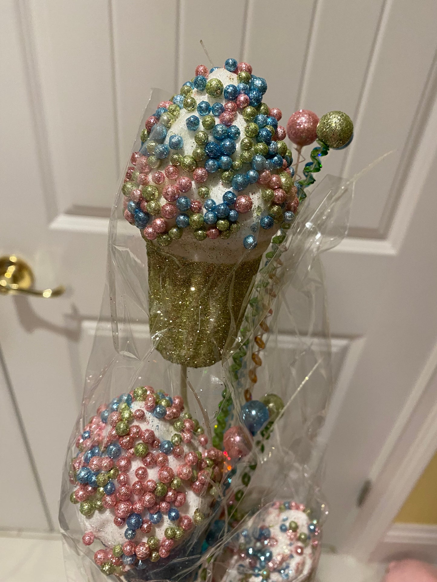 30" Glitter and Sequin Ice Cream Stems Spray: