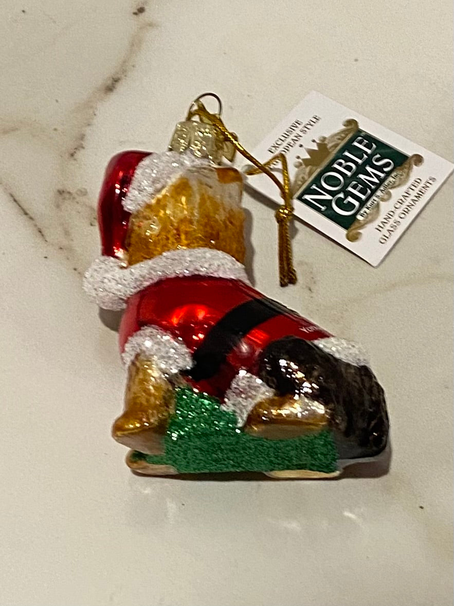 Noble Gems™ Glass Yorkshire Terrier With Santa Suit Ornament