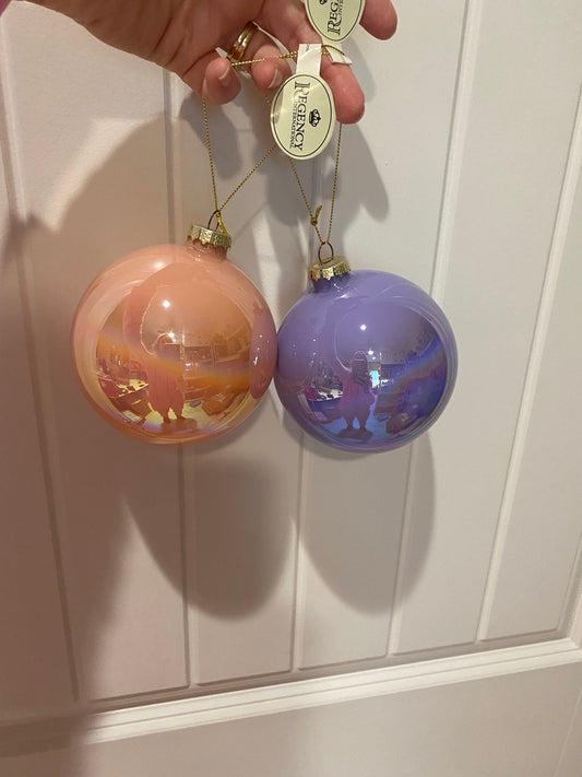 4" Glass Pearlized Ball Ornament In Assorted Colors- Set of 2