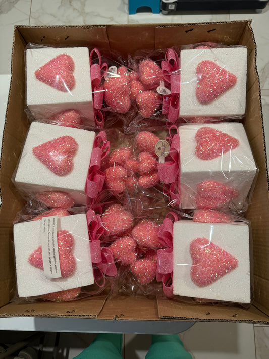 8.5" Glitter Gift Box With Hearts Package Ornament - Pink & White