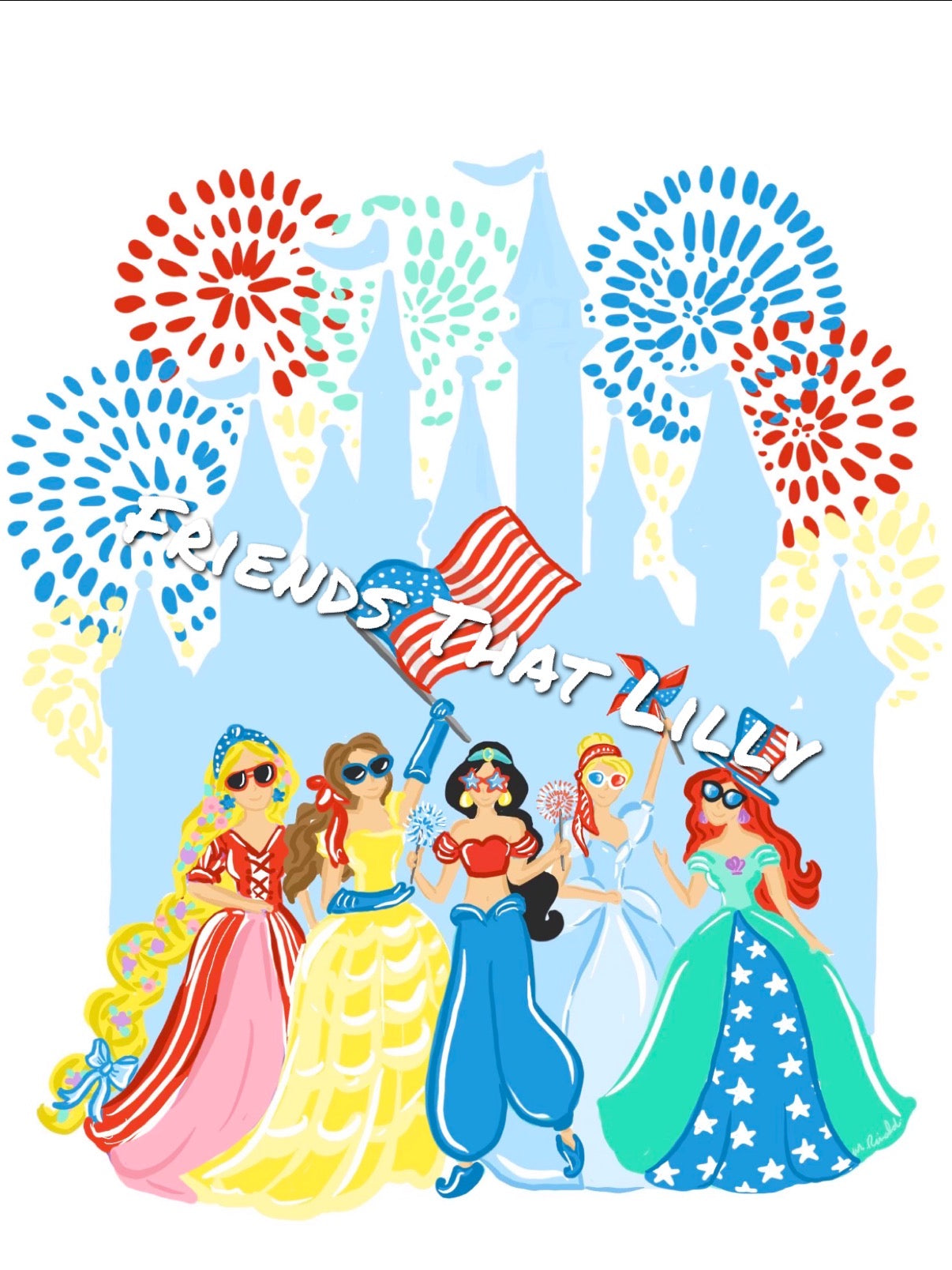 Tumbler: 4th of July Princesses w/ Fireworks 20oz or 30oz