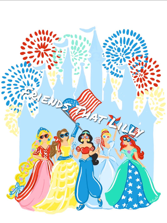 Women's T-Shirts: July 4th Princesses w/ Fireworks