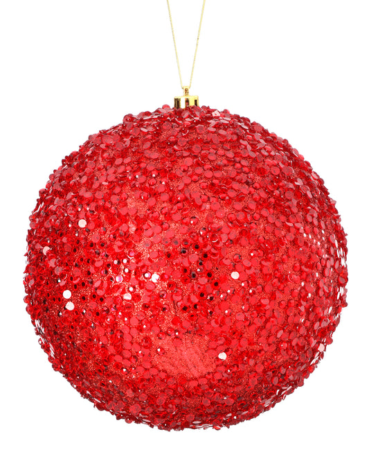 6" Red Acrylic Diamond Bead Ball Ornament