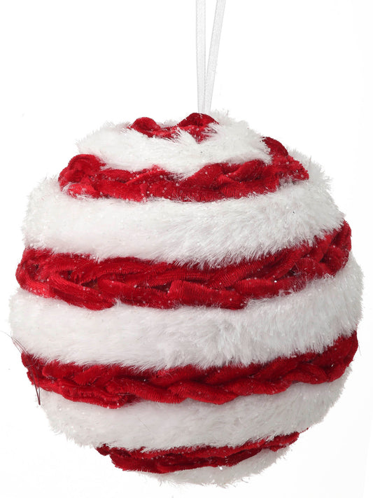 5" Velvet Fur Candy Striped Ball Ornament