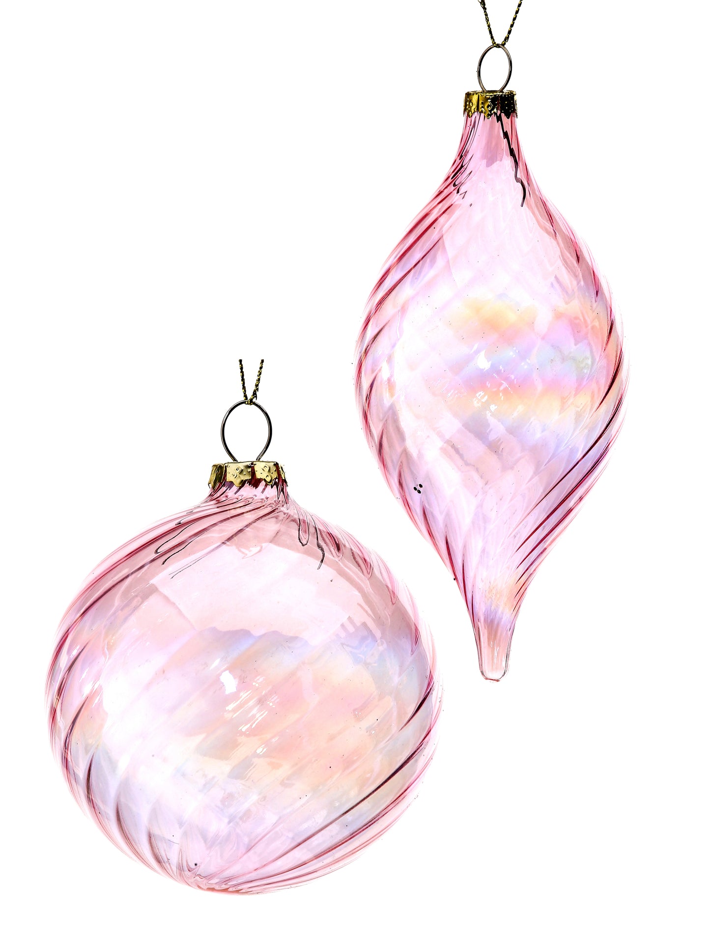 Pink Glass Swirl Ornaments: Ball or Finial