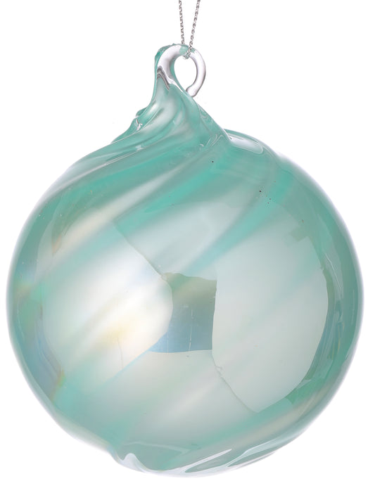 3.5" Pastel Blue Glass Pearlized Swirl Ball Ornament