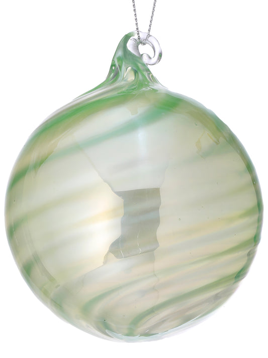 3.5" Pastel Green Glass Pearlized Swirl Ball Ornament