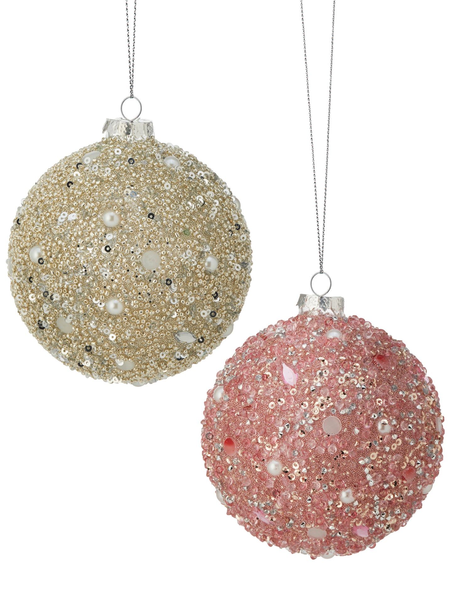 4" Glass Pearl/Jewel Ball Ornament: Champagne or Pink