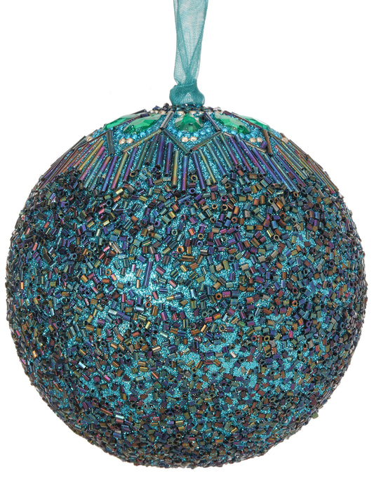 4" Beaded Peacock Ball Ornament