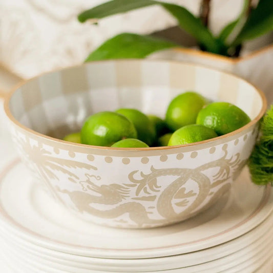 Taupe and White Milly & Lilly Serving Bowl