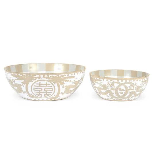 Taupe and White Milly & Lilly Serving Bowl