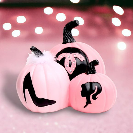 New! Boo Ville Pink Pumpkin Trio Figurine