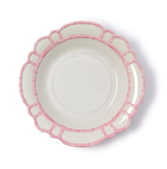Pink Bamboo Touch Serving Bowl with Bamboo Rim