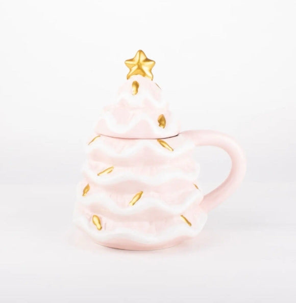 Pink Christmas Tree Coffee Mug With Lid