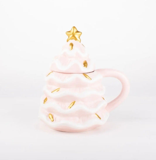 Pink Christmas Tree Coffee Mug With Lid