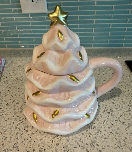 Pink Christmas Tree Coffee Mug With Lid