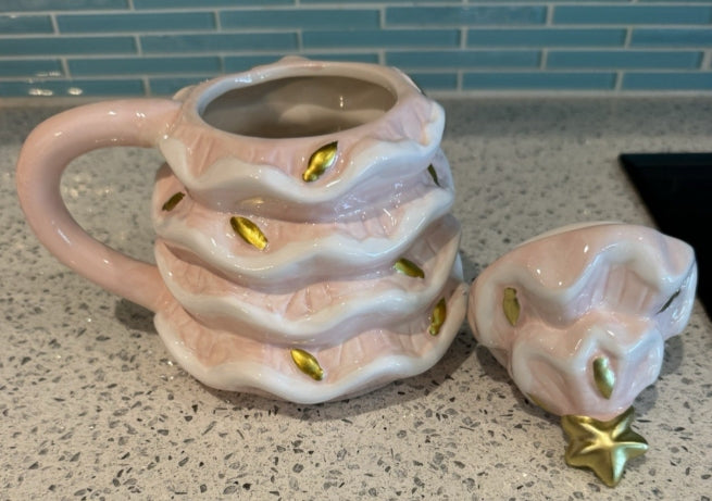 Pink Christmas Tree Coffee Mug With Lid