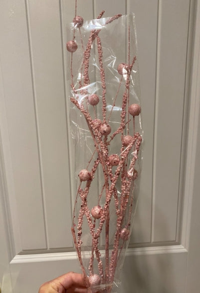 Blush Pink 35" Glitter And Sequins Ball Stem Spray Decorations