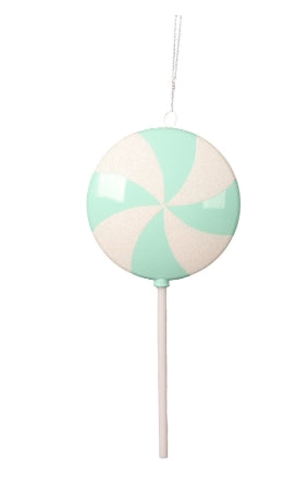 9" Seafoam And White Flat Lollipop Ornament: Set of Six