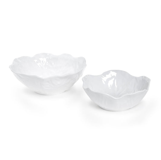 New! White Cabbage Pattern Melamine Serving Bowls: Set of Two