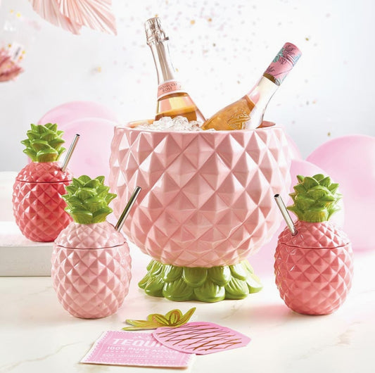 Ceramic Pineapple Drink Cups: Two Shades of Pink Available
