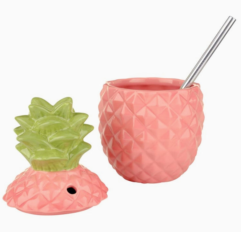Ceramic Pineapple Drink Cups: Two Shades of Pink Available
