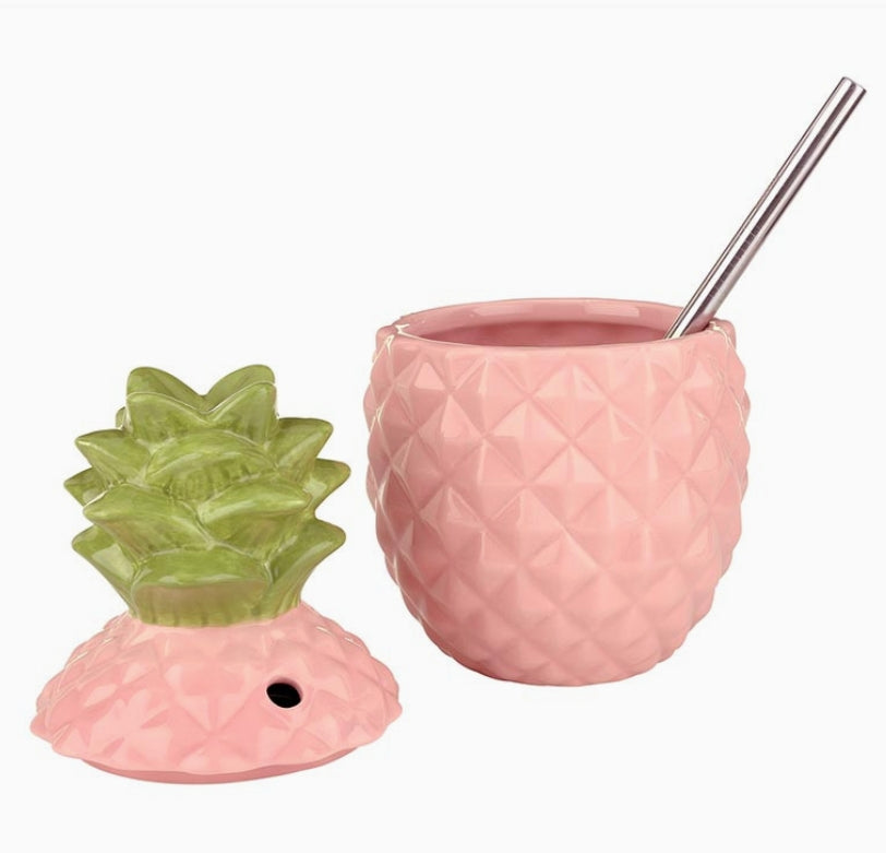 Ceramic Pineapple Drink Cups: Two Shades of Pink Available