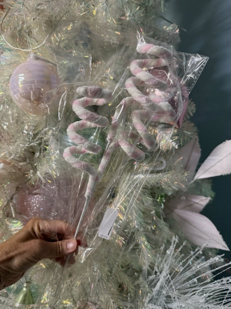 New! Whimsical Candy Stripe Stem Light Pink & White- Set of Two