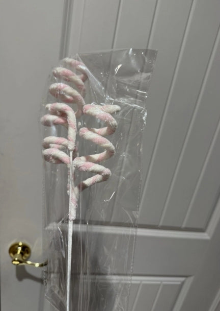 New! Whimsical Candy Stripe Stem Light Pink & White- Set of Two