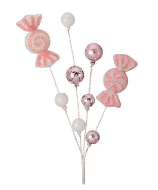 28" Pink And White Glitter Candy/Ball Spray: Set of Two