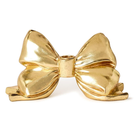 Large Gold Bow Taper Candle Holder