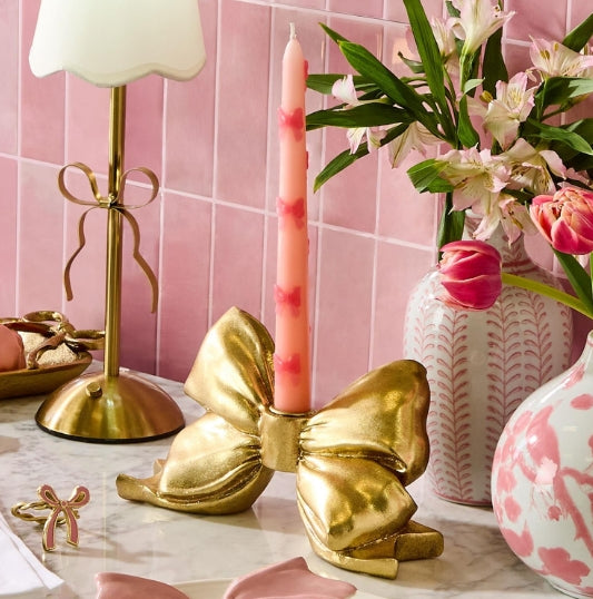 Large Gold Bow Taper Candle Holder