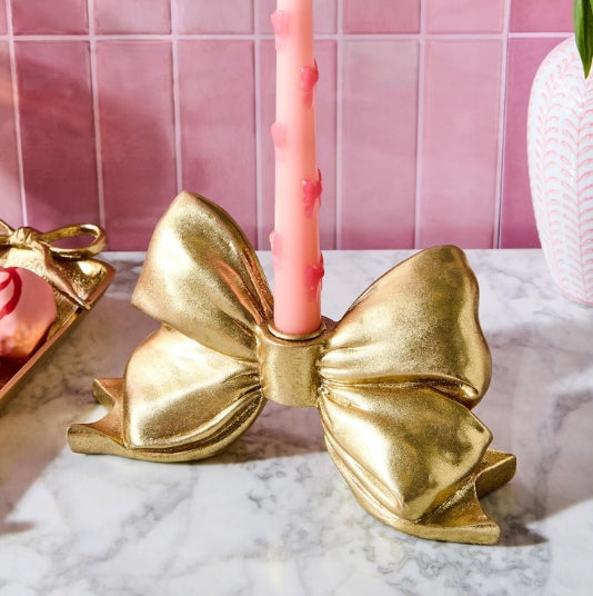 Large Gold Bow Taper Candle Holder