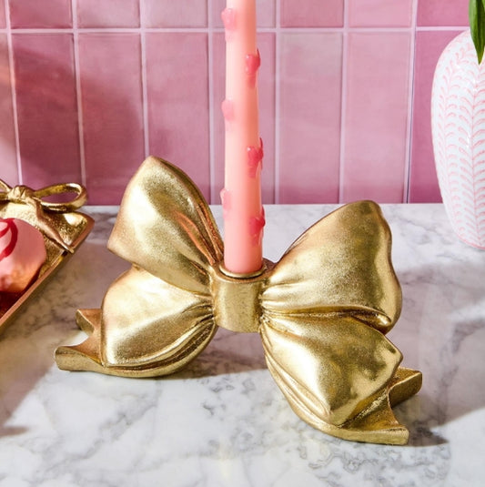 Large Gold Bow Taper Candle Holder