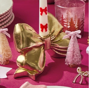 Large Gold Bow Taper Candle Holder