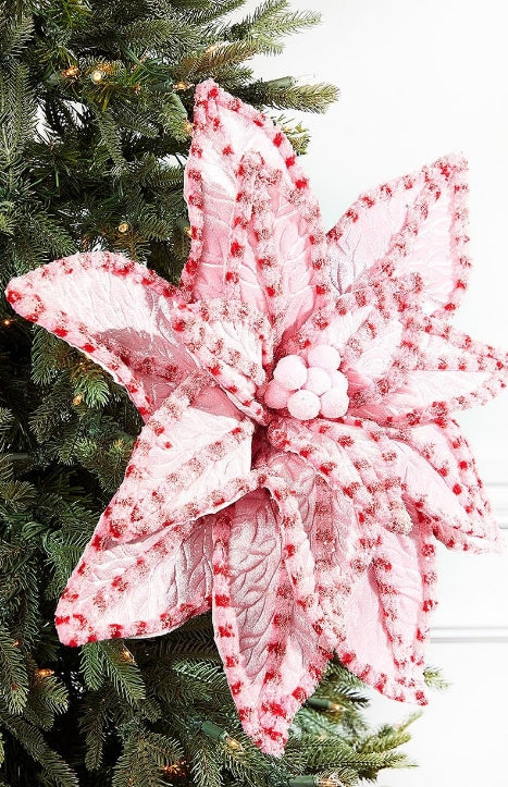 30" Giant Candy Snow Glitter Poinsettia Stem