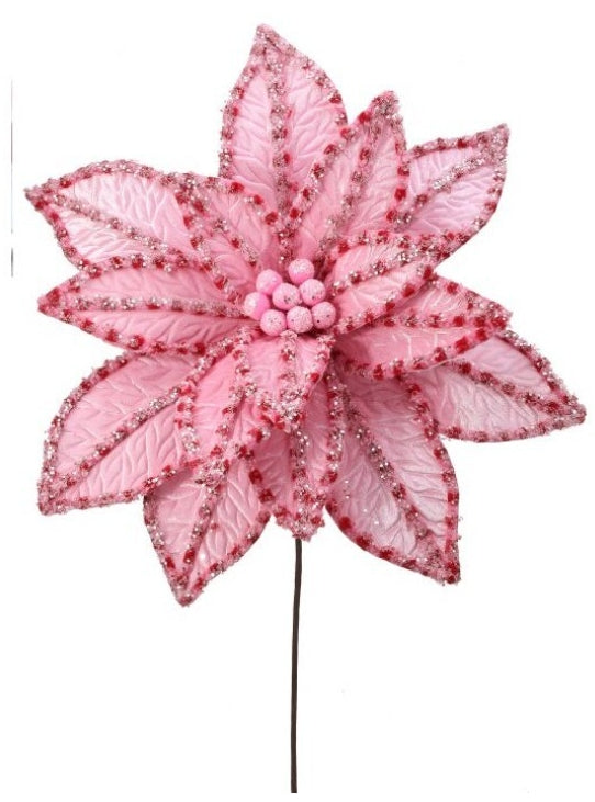 30" Giant Candy Snow Glitter Poinsettia Stem