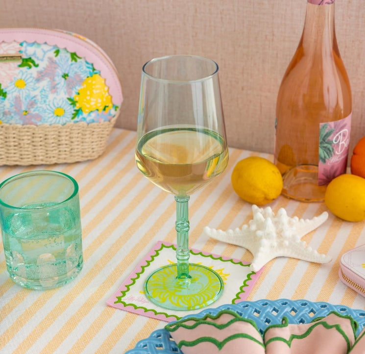 Lilly Pulitzer Wine Glass Set, Mint Condition/Hydrangea Blue
