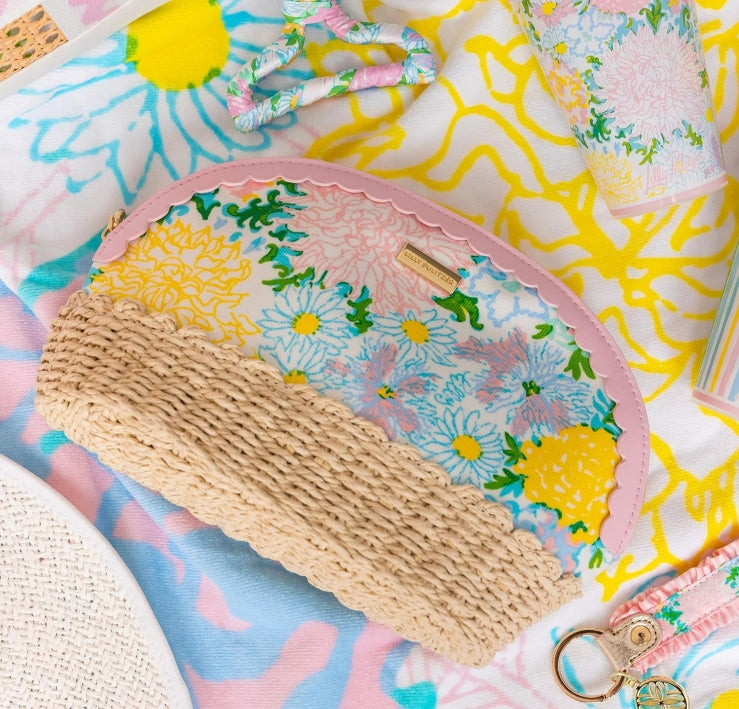 Lilly Pulitzer Scalloped Raffia Zippered Pouch