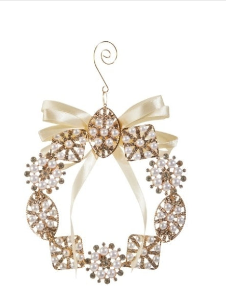 6" Pearl Brooch Wreath Ornament