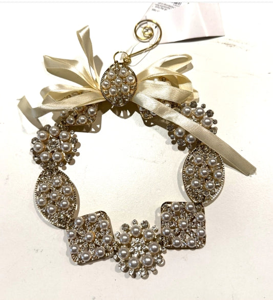 6" Pearl Brooch Wreath Ornament