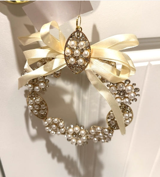 6" Pearl Brooch Wreath Ornament