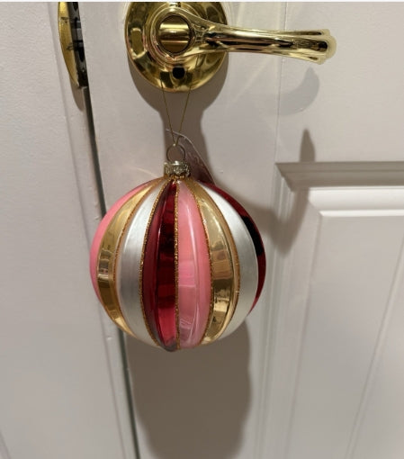 5" Shades of Pink Ribbed Glass Ball Ornament