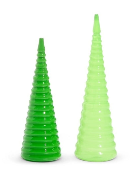 Bright Green Glass Spiral Trees: Set of Two
