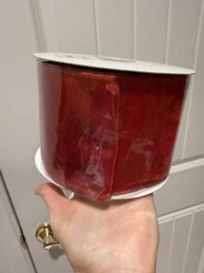 Deluxe Velvet Sheer Back Ribbon 4" X 5 Yards Red